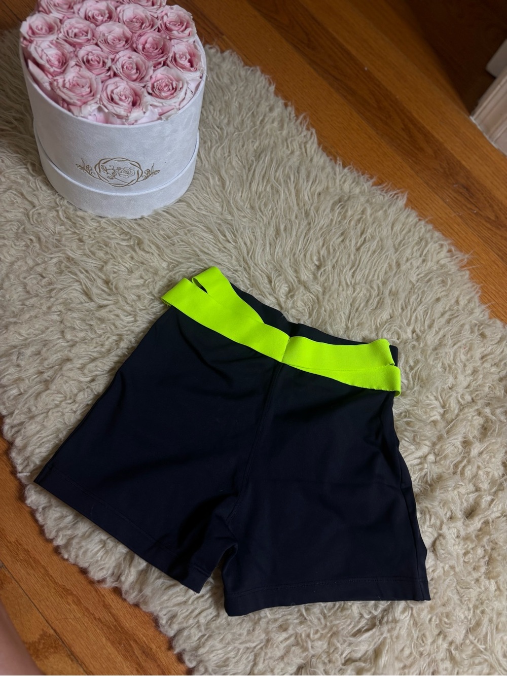 Women’s Black Athletic Shorts with Neon Yellow Waistband